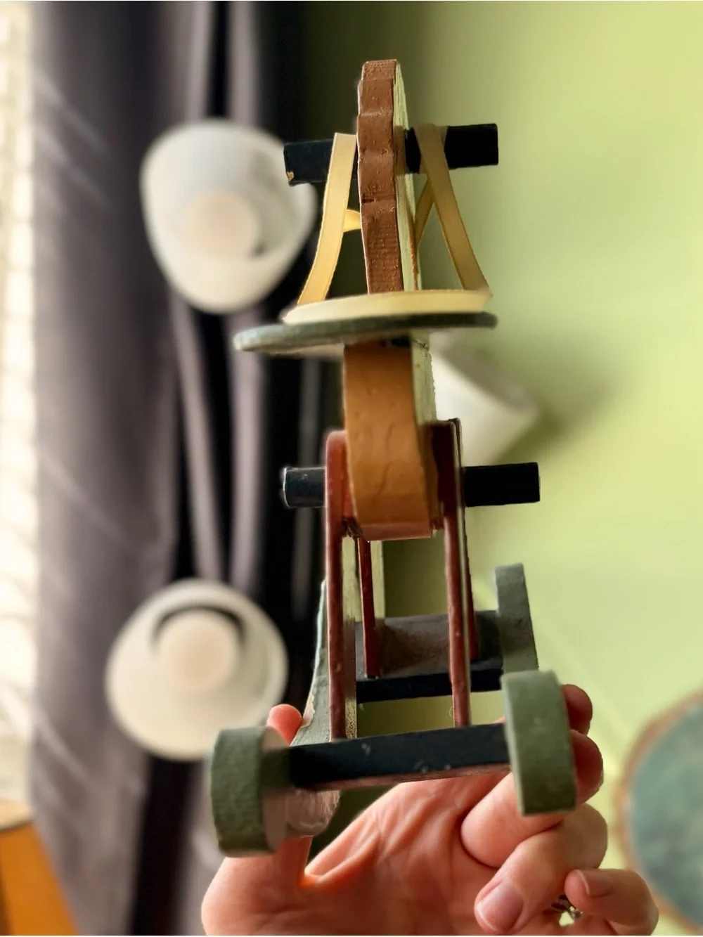 Hand-Painted Wooden Rocking Horse Toy - Yellow & Green Vintage Accent